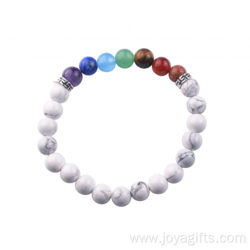 Fashion 8MM Howlite Stone Chakra Beaded Cuff Charm Bangle Bracelet